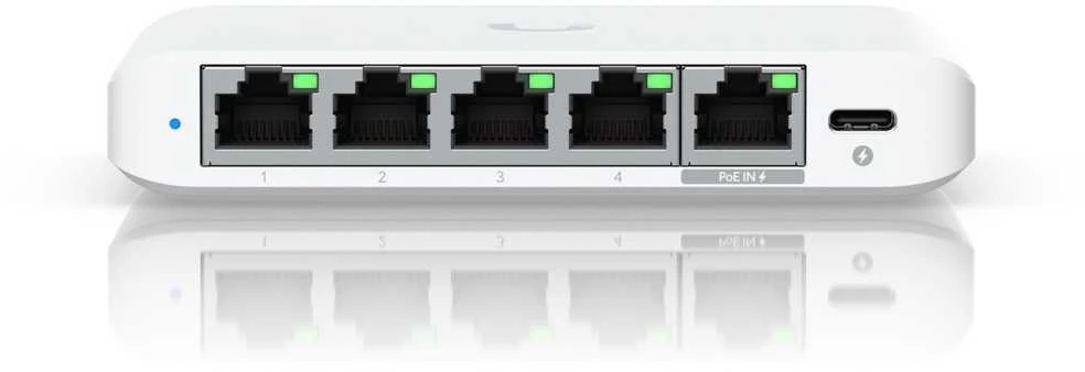 Šakotuvas UBIQUITI COMPACT, 5 PRIESTŲ 2,5G JUNGIKLIS, GALIMAS MAITINTI SU POE ARBA USB-C ADAPTERIU.