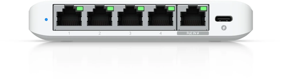 Šakotuvas UBIQUITI COMPACT, 5 PRIESTŲ 2,5G JUNGIKLIS, GALIMAS MAITINTI SU POE ARBA USB-C ADAPTERIU.