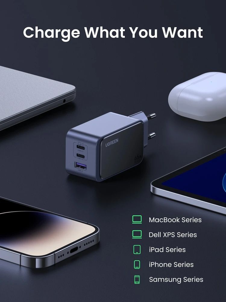 Įkroviklis Ugreen Nexode Air 65W, USB + 2x USB-C