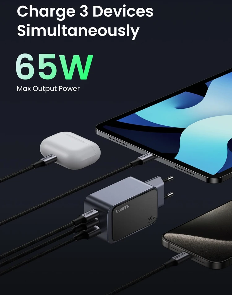 Įkroviklis Ugreen Nexode Air 65W, USB + 2x USB-C