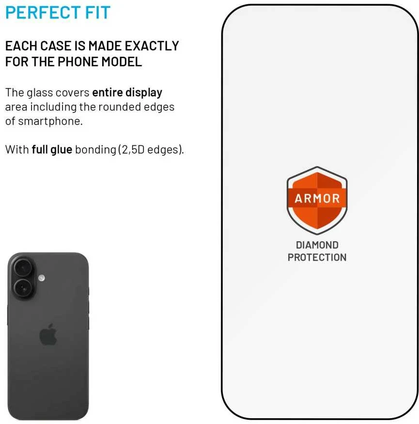 Fixed Fiksuotas Grūdintas stiklas Armor su dulkių aplikatorius ir AR sluoksnis Apple iPhone 17, juoda