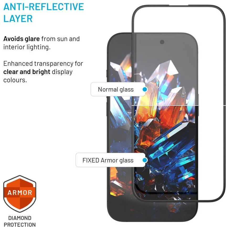 Fixed Fiksuota ekrano apsauga | Apple | iPhone 17 Pro Max | Grūdintas stiklas | Juodas | Šarvas su apsaugos nuo dulkių aplikatoriumi ir AR sluoksniu