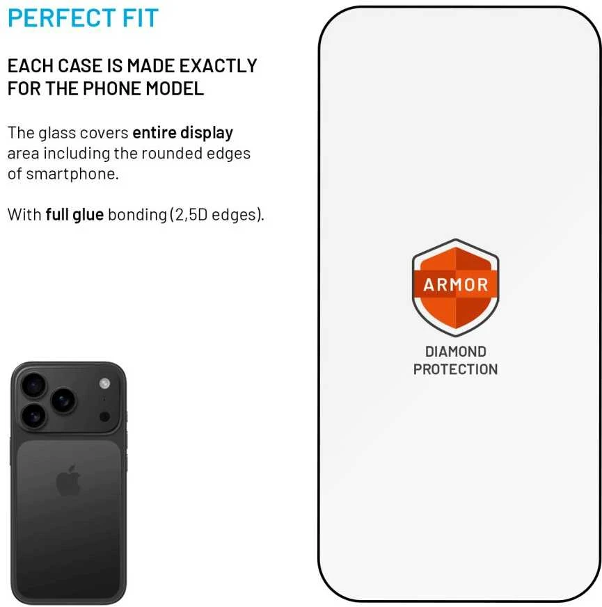Fixed Fiksuota ekrano apsauga | Apple | iPhone 17 Pro | Grūdintas stiklas | Juodas | Šarvas su apsaugos nuo dulkių aplikatoriumi ir AR sluoksniu