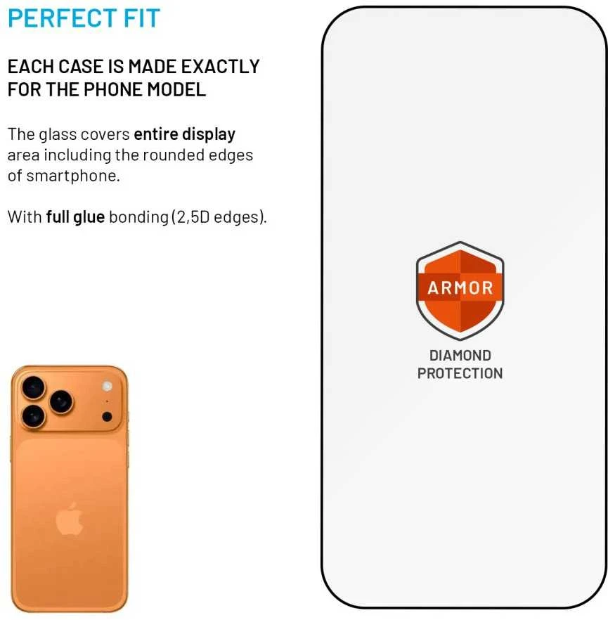 Fixed Fiksuota ekrano apsauga | Apple | iPhone 17 Pro Max | Grūdintas stiklas | Juodas | Šarvas su apsaugos nuo dulkių aplikatoriumi ir AR sluoksniu