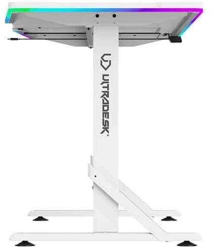 ULTRADESK IRON Baltas žaidimų stalas, 132,5x60,5 cm, 71-81 cm, mechaniškai reguliuojamas aukštis