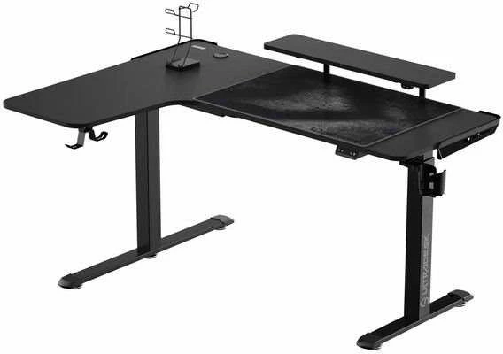 Reguliuojamo aukščio kampinis žaidimų stalas Ultradesk Winger LED RGB, Juodos spalvos