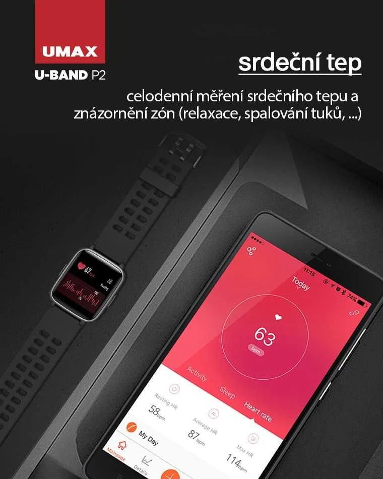 Išmanusis laikrodis Umax U-band P2, Juodas