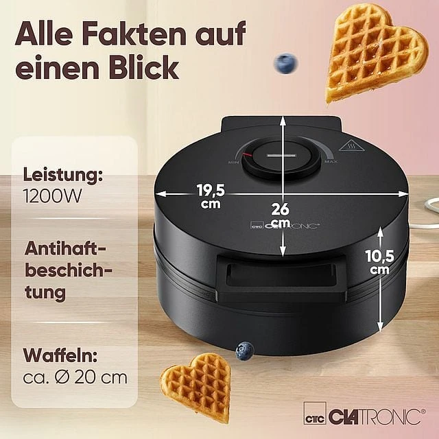 Vaflinė Clatronic WA 3832 1 waffle(s) 1200 W Juodas