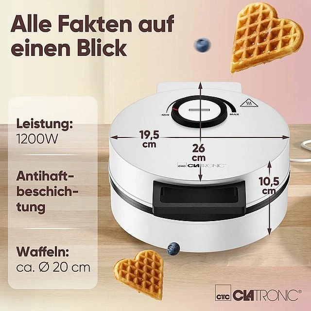 Vaflinė Clatronic WA 3832 1 waffle(s) 1200 W Juodas, Baltas