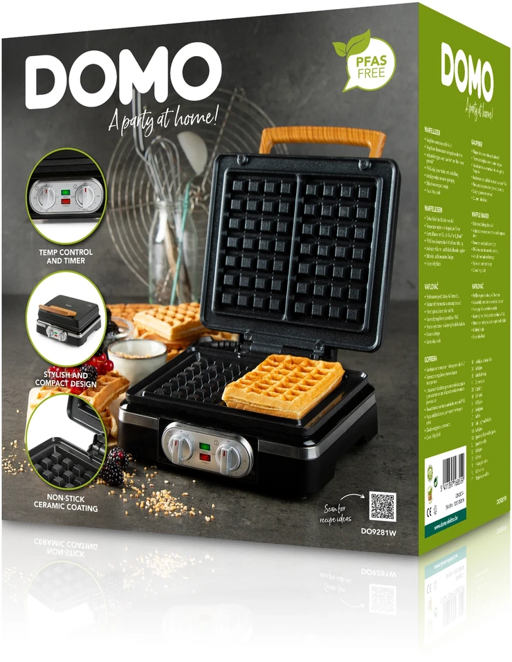 Vaflinė Vaflių keptuvė Domo DOMO DO9281W Vaflių keptuvė, 1520 W, 2 dideli vafliai, temperatūros reguliatorius, juoda