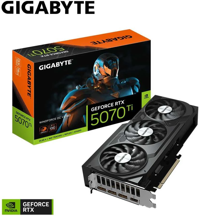 Vaizdo plokštė „Gigabyte GeForce RTX 5070 Ti WINDFORCE OC V2 16G“ | NVIDIA | 16 GB | „GeForce RTX 5070 Ti“ | GDDR7 | HDMI jungčių kiekis: 1 | PCI-E 5.0