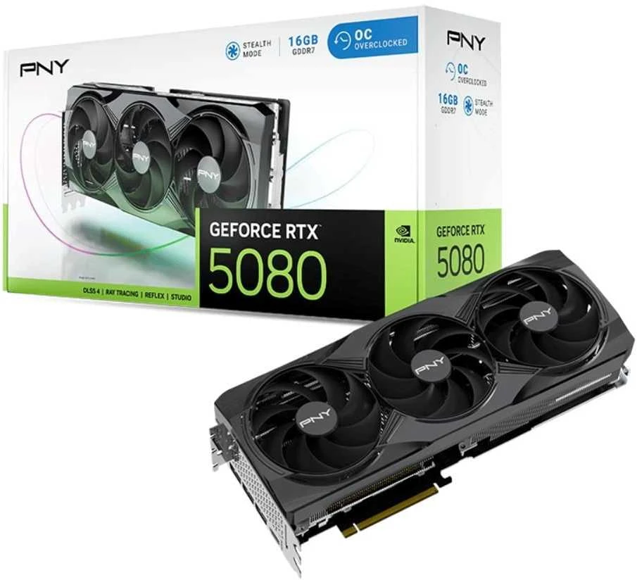Vaizdo plokštė PNY GeForce RTX 5080 Triple Fan 16GB OC DLSS 4