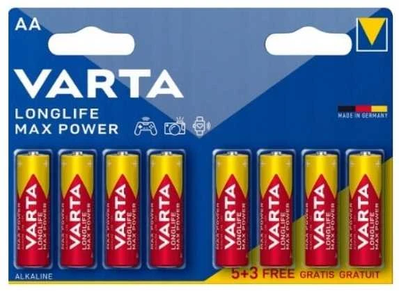 Varta Longlife Max Power AA baterijos, 5+3 vnt. pakuotė