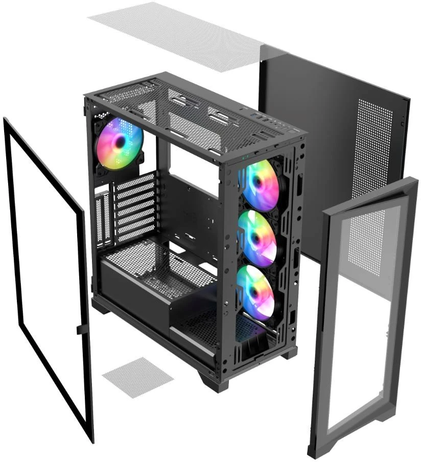 Vein X „VeinX“ korpusas GL29AL-BK, ATX, permatomas šoninis skydelis, 4 x 120 mm ARGB ventiliatoriai, ARGB šakotuvas, juodas