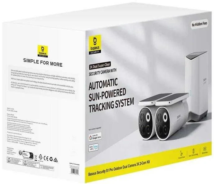 „Baseus Security S1 Pro Dual 3K“ lauko stebėjimo rinkinys (2 kameros) – baltos spalvos