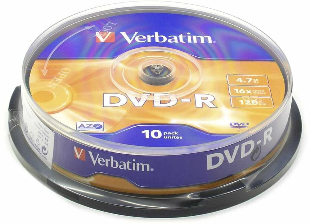 Verbatim DVD-R 4.7GB 16X 10pack AZO Matinis Sidabrinis cake box - 43523