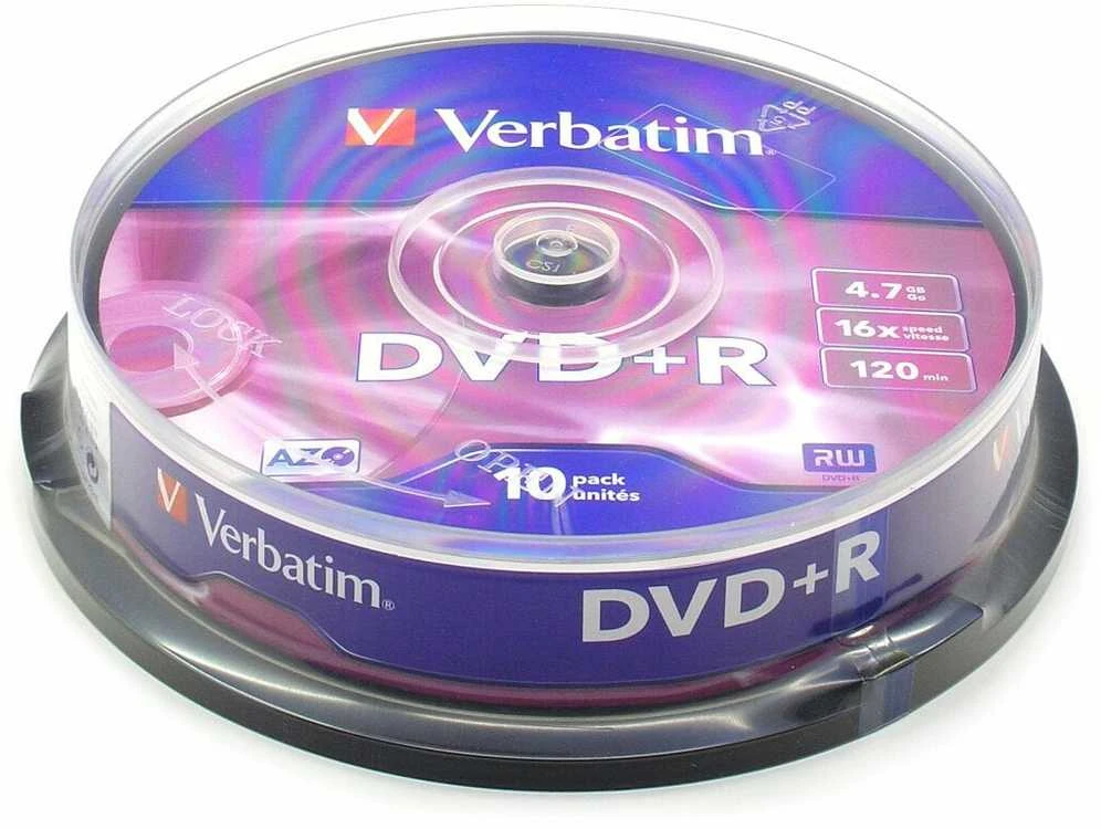 Verbatim DVD+R 4.7GB 16X 10pack AZO Matinis Sidabrinis cake box - 43498