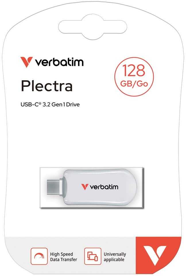 „Verbatim“ USB atmintinė, USB C, 128 GB, „Plectra“, „balta“, 30229, USB C