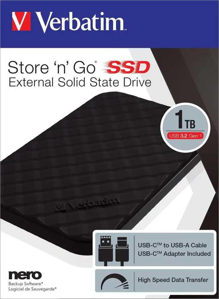 Kietasis diskas Verbatim Store N Go 1TB 2,5" USB-C 3.2 Juodas SSD išorinis diskas