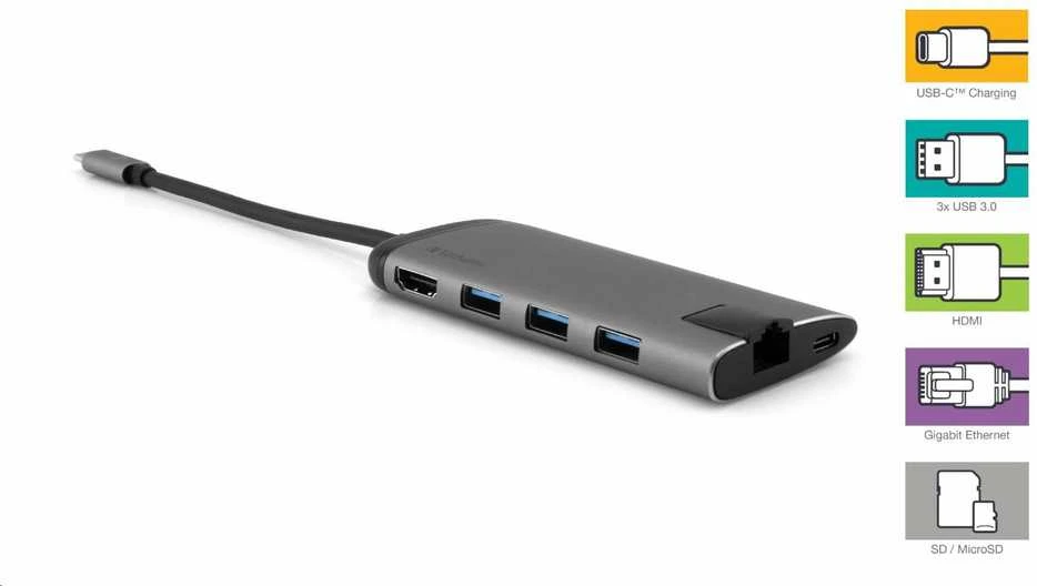 Verbatim 49142 sąsajos šakotuvas USB 3.2 Gen 1 (3.1 Gen 1) Type-C 1000 Mbit/ai Juoda, Sidabras