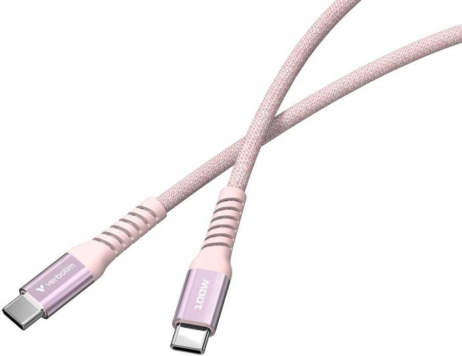 „Verbatim“ magnetinis sinchronizavimo ir įkrovimo laidas USB-C į USB-C, 100 W, 120 cm, Rožinė