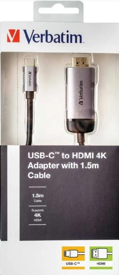 Verbatim 49144 vaizdo kabelio adapteris 1,5 m C tipo USB HDMI Juoda, Sidabras