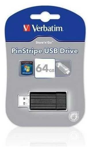 Verbatim PinStripe USB atmintukas 64 GB USB A tipo 2.0 Juoda
