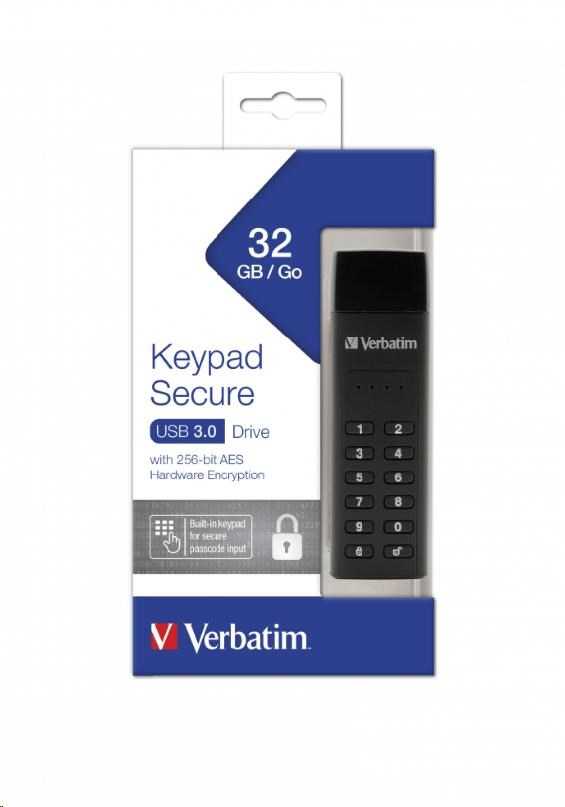 External drive Verbatim klaviatūra Secure USB 3.2 Gen 1 32GB juodos spalvos 49427
