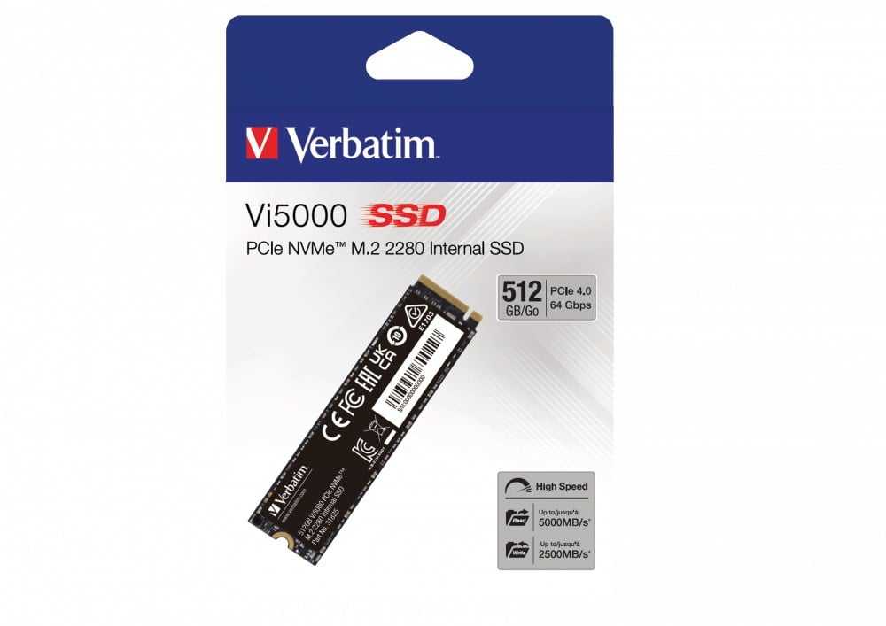 SSD vidinis Verbatim Vi5000 M.2, 31825, 512 GB, juodas, 5000 MB/s-R, NVMe, 2500 MB/s-W