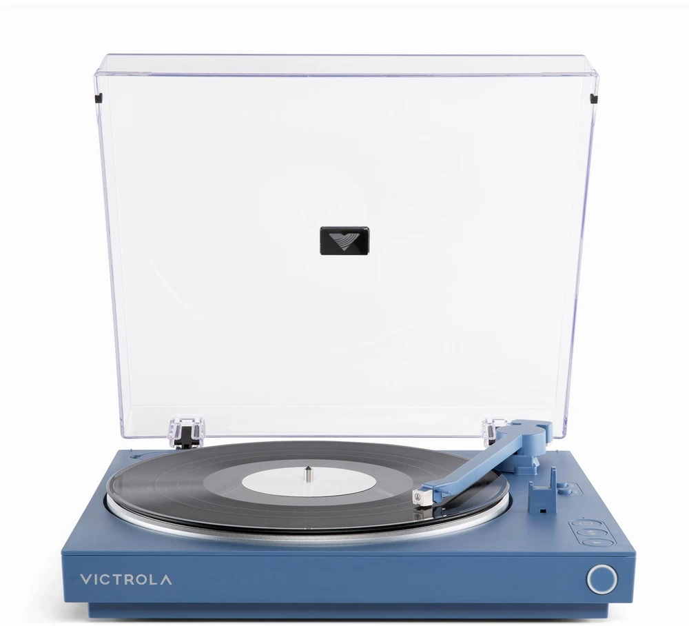 „Victrola VPT-800-BLU-INT“ automatinis patefonas, mėlynas