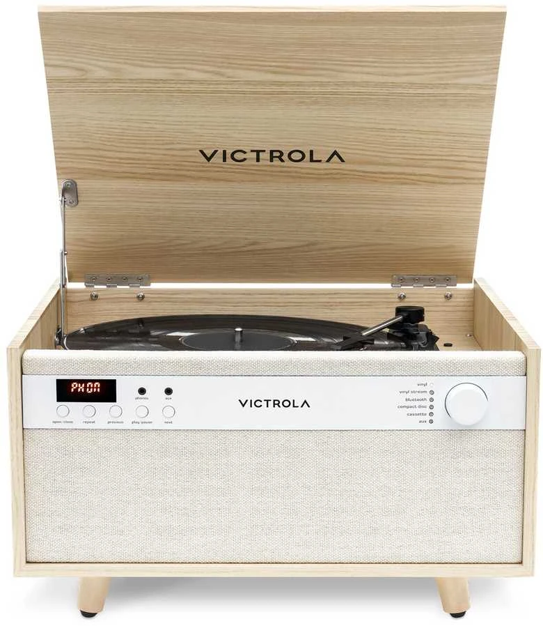Daugiafunkcis grotuvas Victrola Century 6-in-1 VTA-820SB-NAT-INT su CD, kasečių ir patefono funkcija, smėlio spalvos