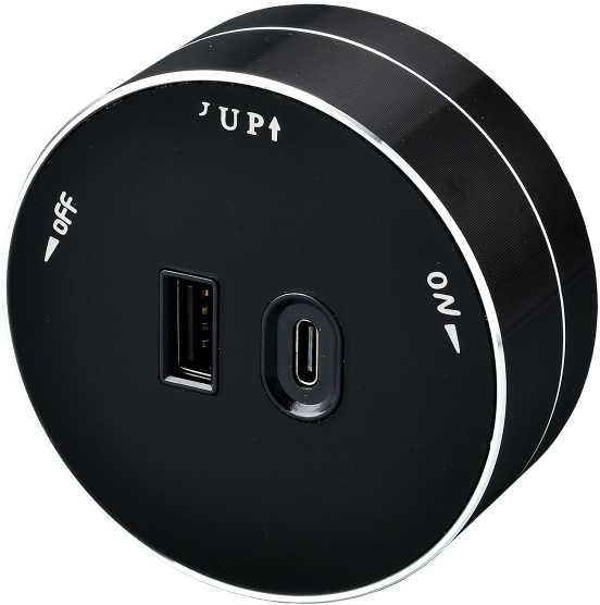 Viking USB šakotuvo modulis A60, 1x USB-A, 1x USB-C, PD, juodas