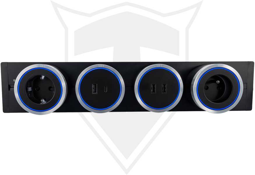 Viking USB šakotuvo modulis A60, 1x USB-A, 1x USB-C, PD, juodas