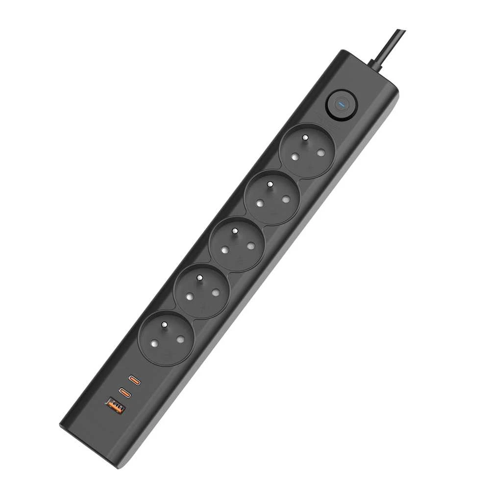 Viking tinklo praplėtimo lizdas YC53, 5x AC 230V, 1x USB-A, 2x USB-C, ilgis 1,5 m, juodas