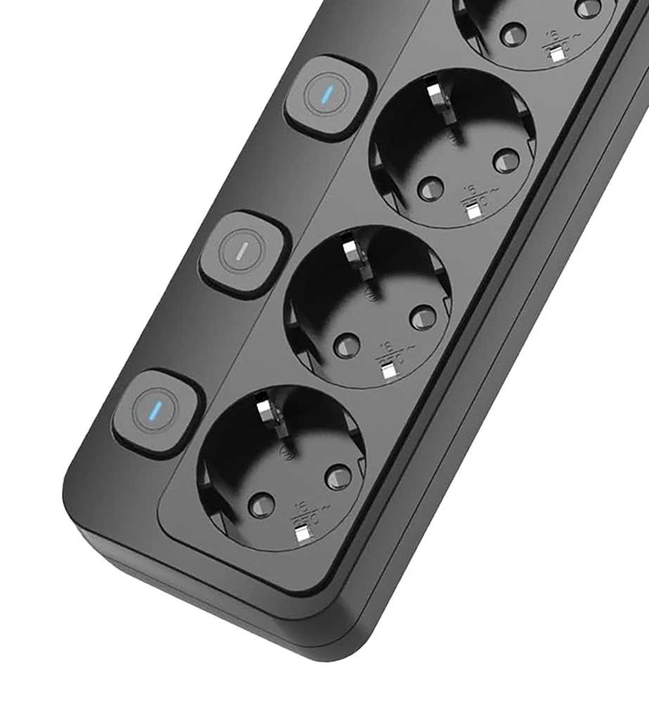 Viking tinklo praplėtimo lizdas YC53S, 5x AC 230V, 1x USB-A, 2x USB-C, ON/OFF mygtukas, ilgis 1,5 m, juodas