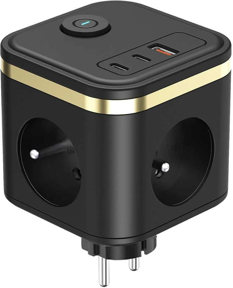 Viking Y33 juodas elektros adapteris su USB jungtimis