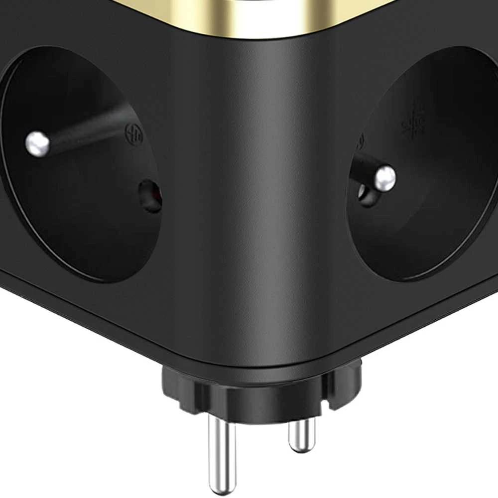 „Viking Y33“ maitinimo adapteris, 3x 230 V, 1x USB-A, 2x USB-C, įjungimo/išjungimo mygtukas, juodas