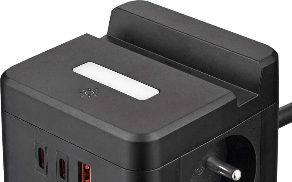 Viking maitinimo adapteris YC23H, 2x 230 V, 1x USB-A, 2x USB-C, jutiklinis šviestuvas, stovo funkcija, juoda