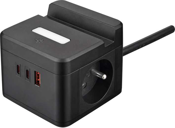 Viking maitinimo adapteris YC23H, 2x 230 V, 1x USB-A, 2x USB-C, jutiklinis šviestuvas, stovo funkcija, juoda