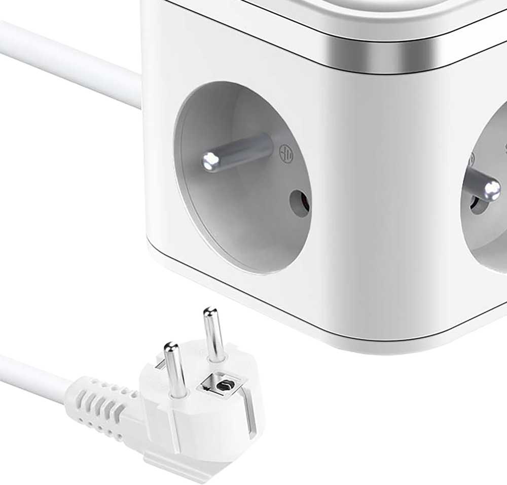 Viking maitinimo adapteris YC33, 3x 230 V, 1x USB-A, 2x USB-C, ON/OFF mygtukas, ilgis 1,4 m, baltas