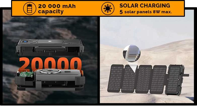 Viking saulės lauko maitinimo blokas TYR II 20000 mAh, bevielis įkrovimas