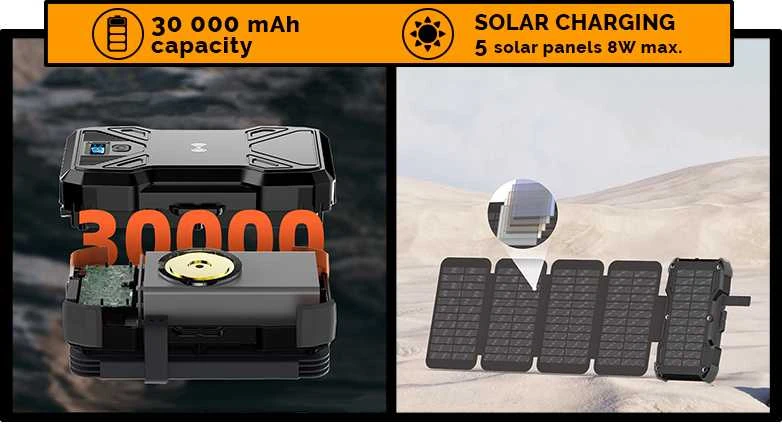 Viking saulės lauko maitinimo blokas TYR III 30000 mAh, bevielis įkrovimas