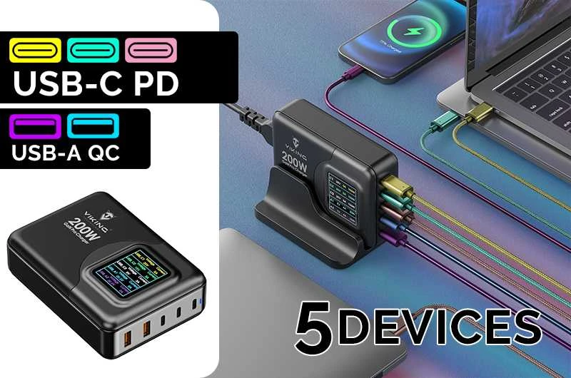 Įkroviklis Viking Viking nabíječka USB GaN 200W PD Pro