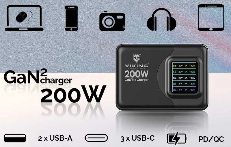 Įkroviklis Viking Viking nabíječka USB GaN 200W PD Pro