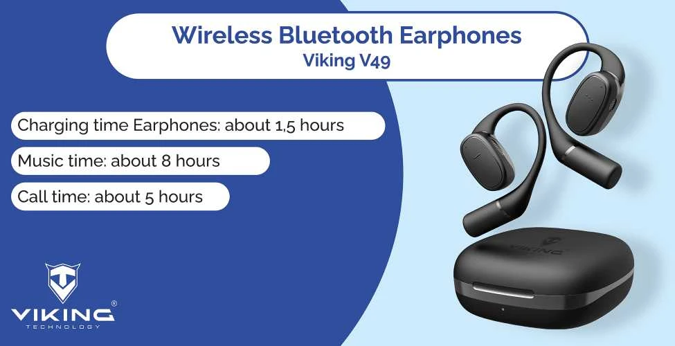 Ausinės Viking bluetooth ausinės su mikrofonu V49 juoda