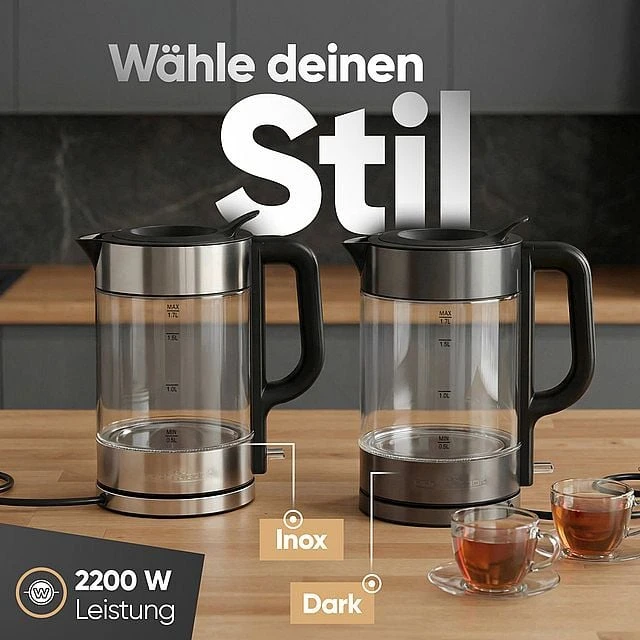 Profi Cook ProfiCook PC-WKS 1322 G electric virdulys 1.7 L 2200 W Juodas, Transparent