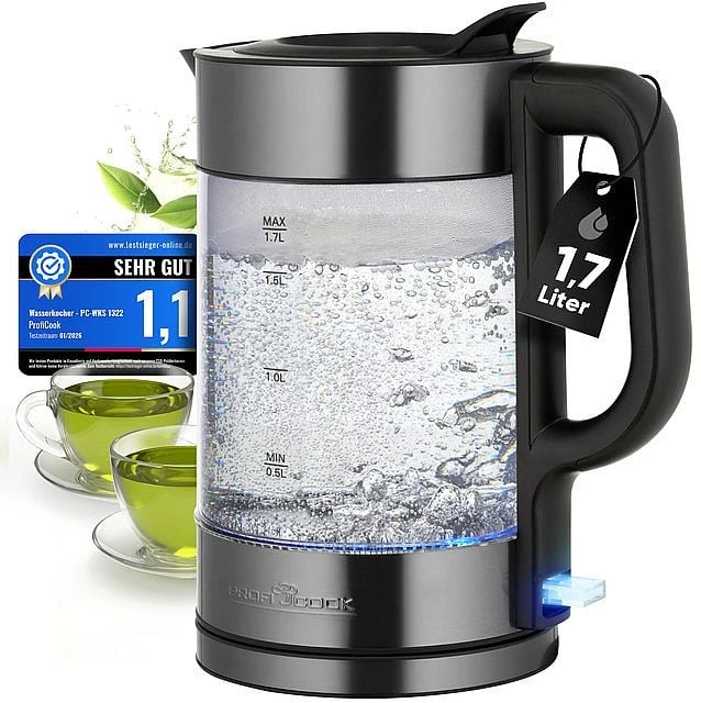 Profi Cook ProfiCook PC-WKS 1322 G electric virdulys 1.7 L 2200 W Juodas, Transparent