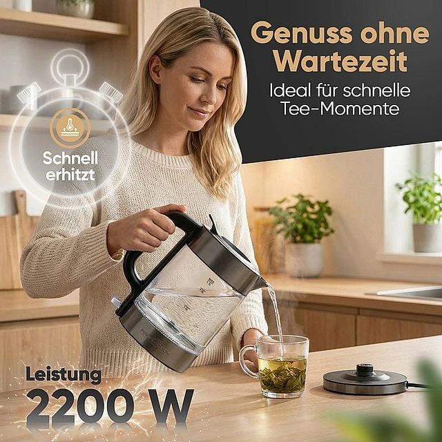 Profi Cook ProfiCook PC-WKS 1322 G electric virdulys 1.7 L 2200 W Juodas, Transparent