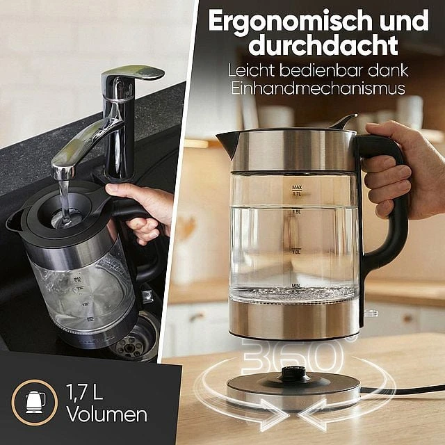 Profi Cook ProfiCook PC-WKS 1322 G electric virdulys 1.7 L 2200 W Juodas, Transparent