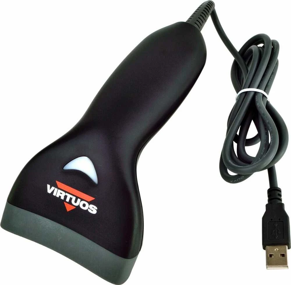 Juodas Virtuos HT-10 brūkšninių kodų skaitytuvas su USB jungtimi